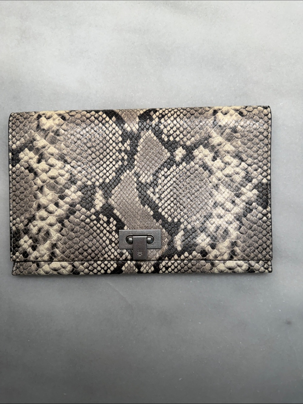 Tory Burch Carmen Python Snakeskin Embossed Leather Clutch Flap Bag